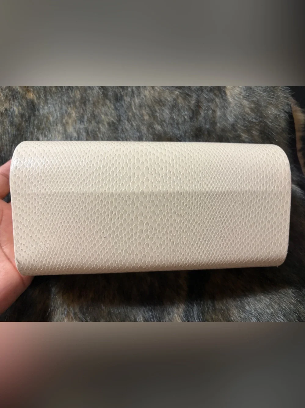 Jimmy Choo Cream Textured Leather Key & Card Holder with Silver Accent